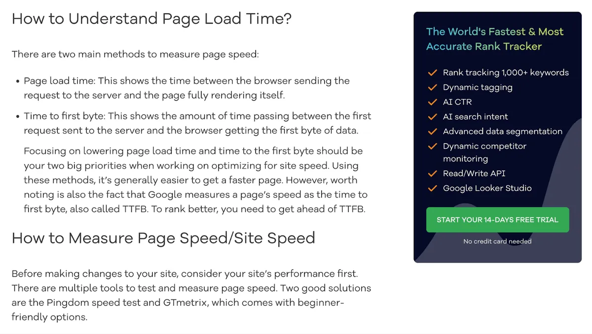 Accuranker blog page - CTAs placed strategically