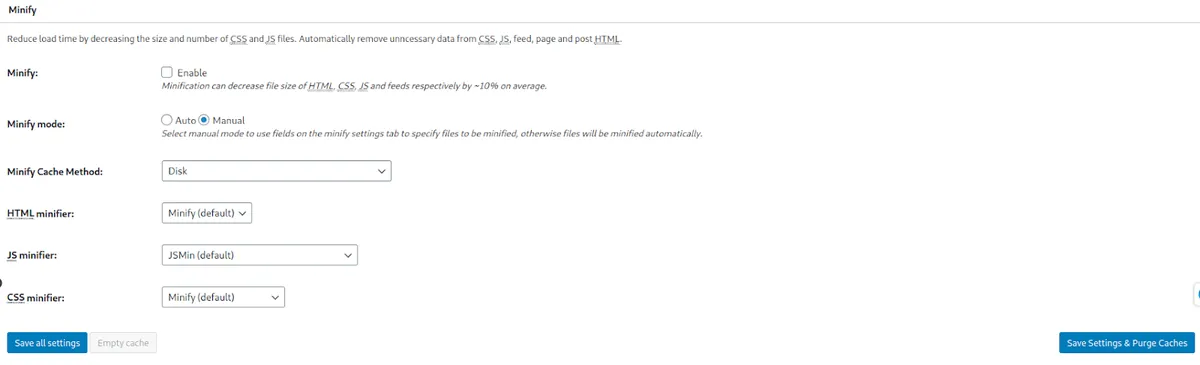 General Settings - W3 Total Cache plugin