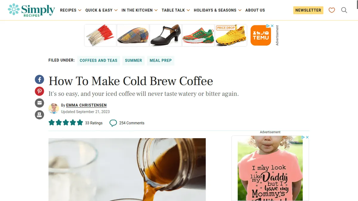 cold brew coffee - Simply Recipes ranks number one on Google