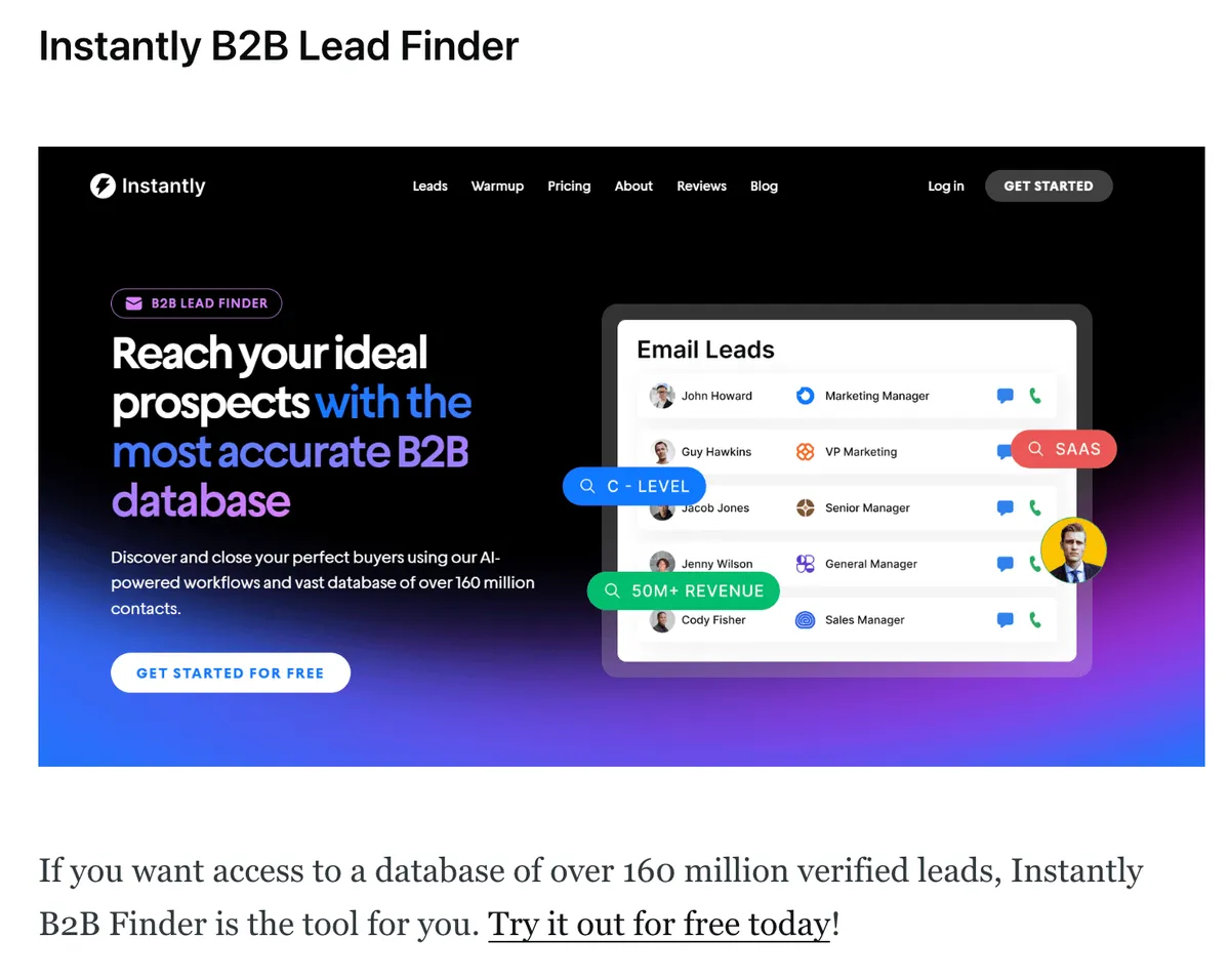 Instantly homepage