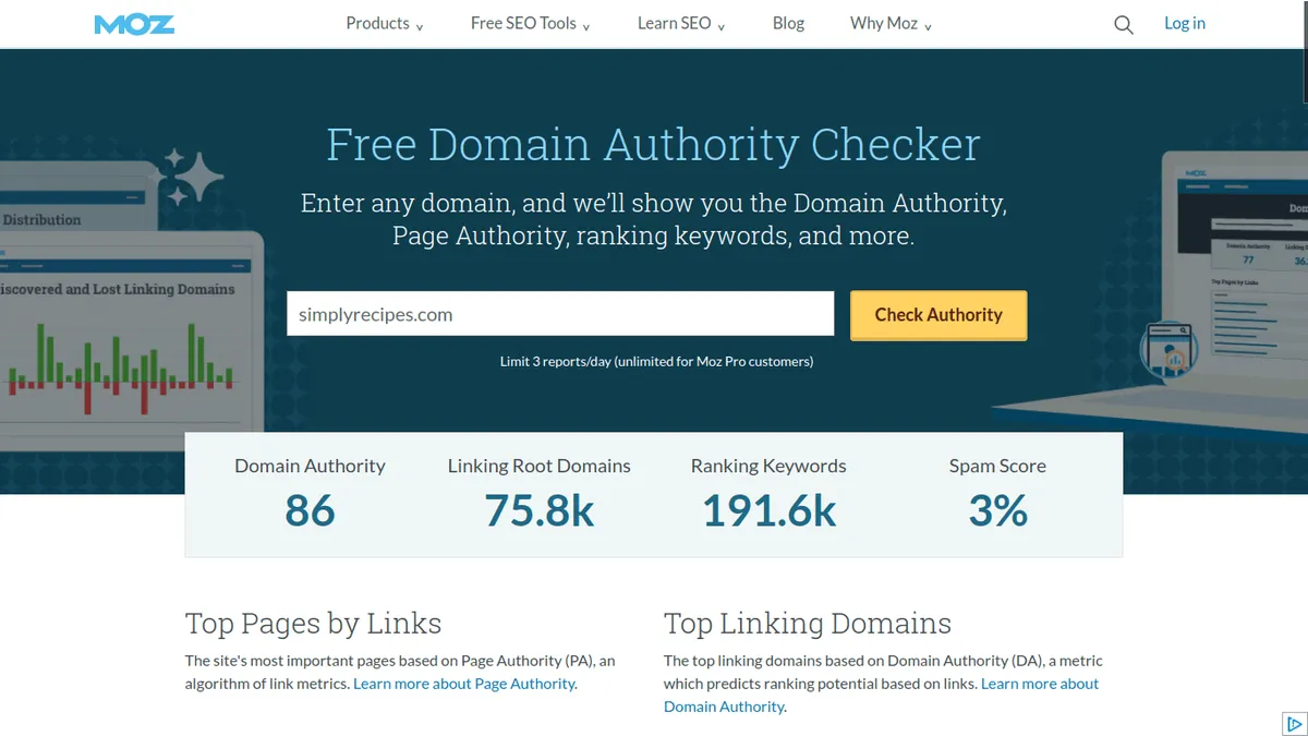 MOZ Domain Authority checker