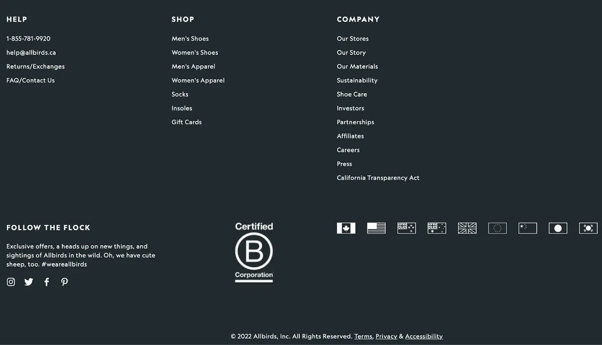 Website footer