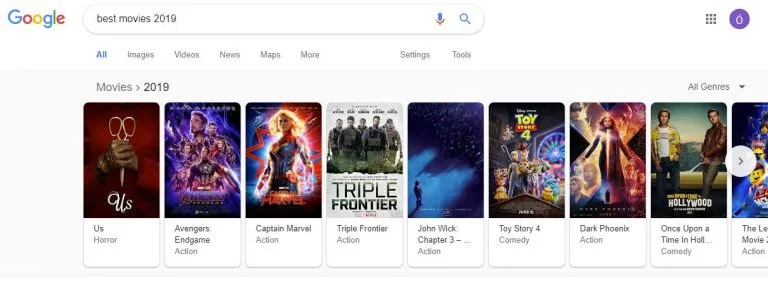 Carousels - typically appear on mobile searches